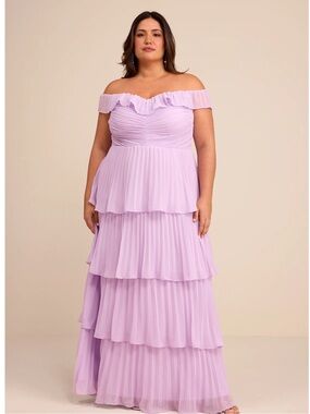 Lulu's Lavender Off-Shoulder Tiered Maxi Dress